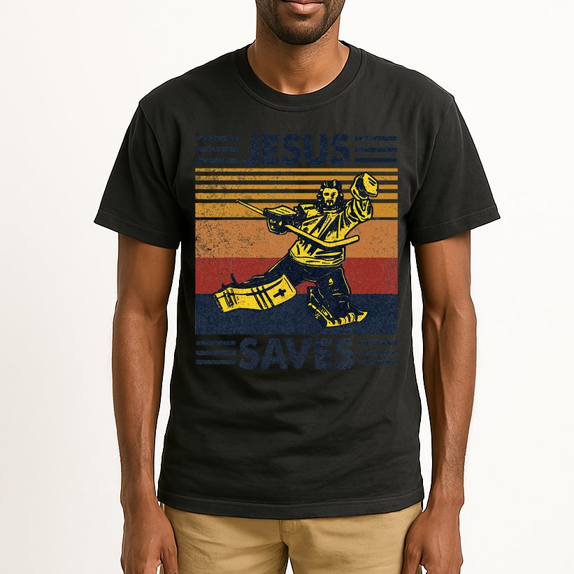 Jesus Saves Ice Hockey Goalie Sport Religious Christian Gift Tall T-Shirt