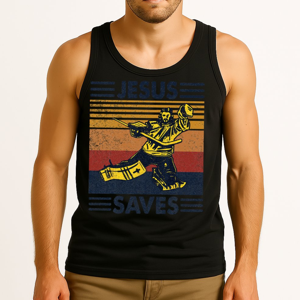 Jesus Saves Ice Hockey Goalie Sport Religious Christian Gift Tank Top