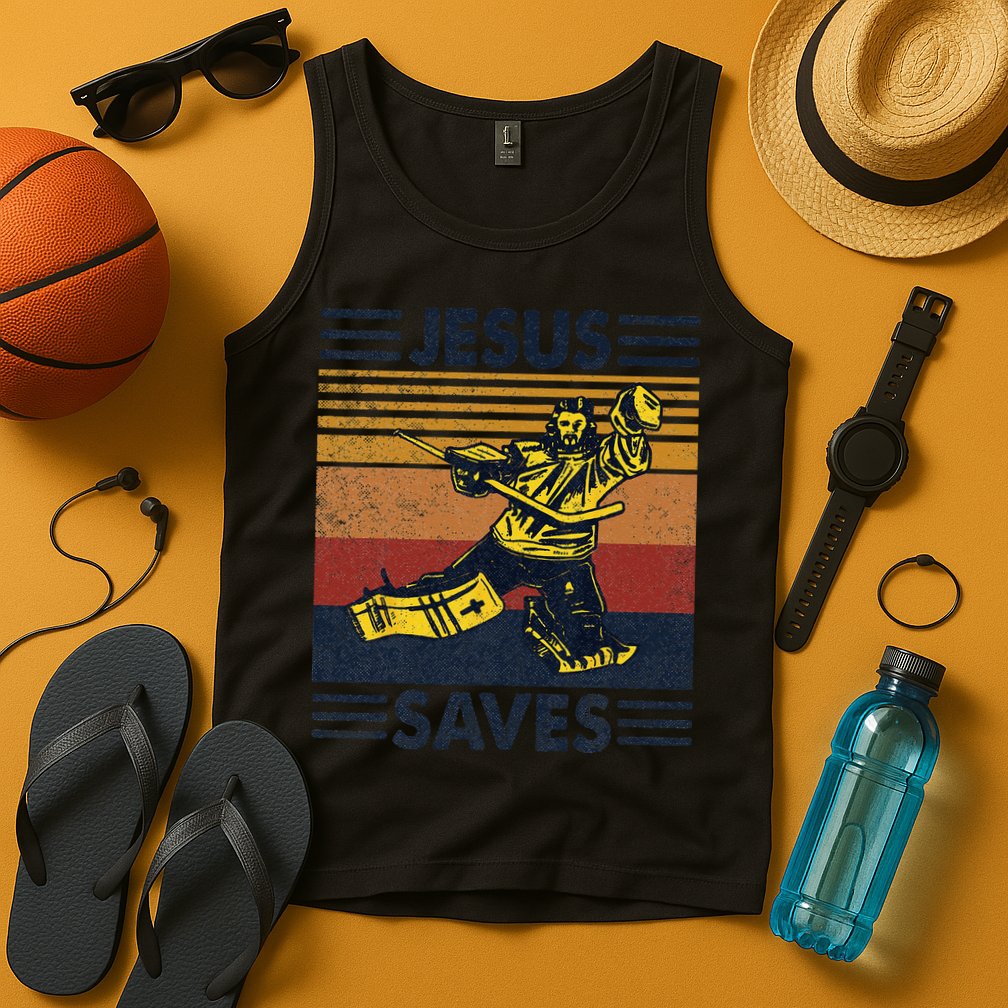 Jesus Saves Ice Hockey Goalie Sport Religious Christian Gift Tank Top