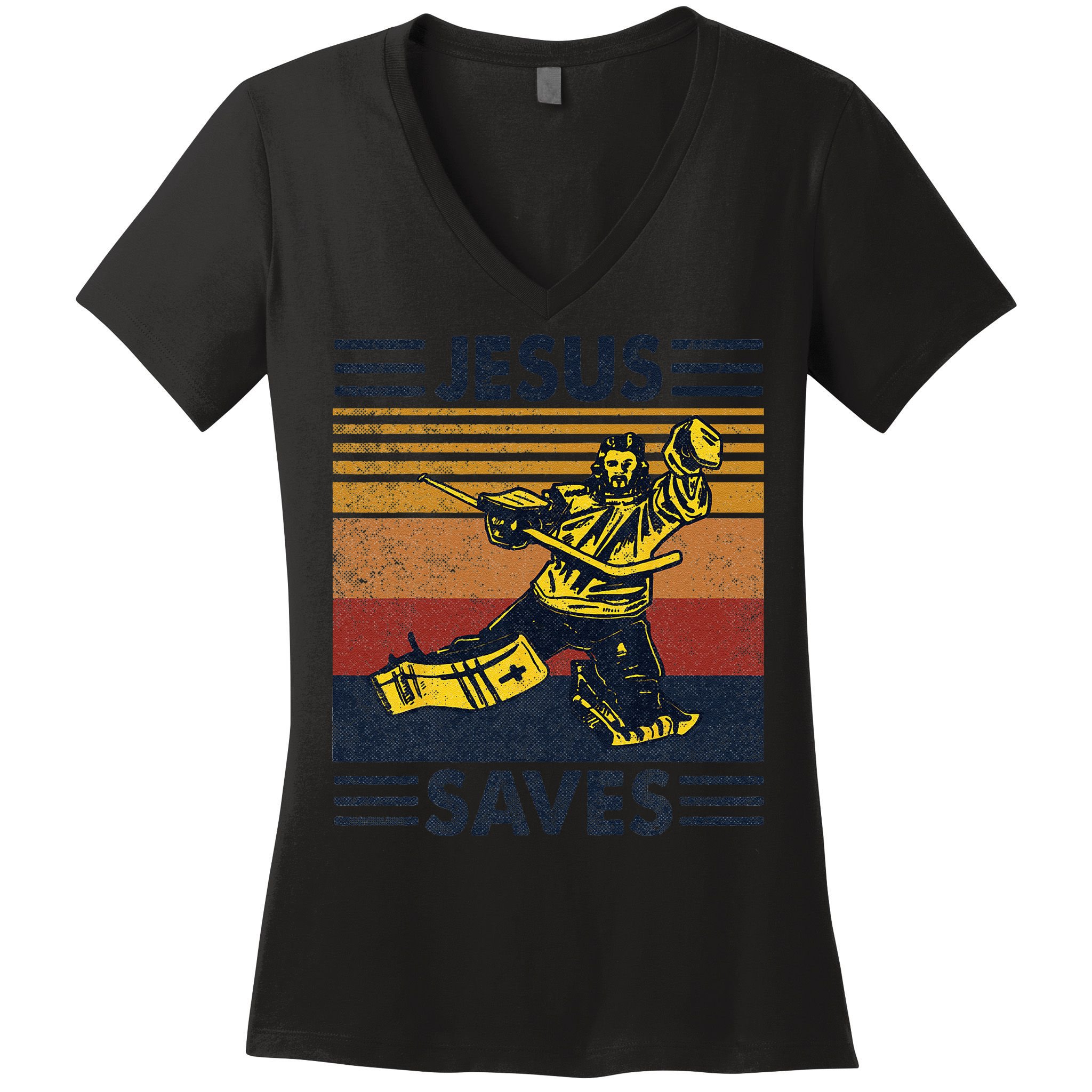 Jesus Saves Ice Hockey Goalie Sport Religious Christian Gift Women's V-Neck T-Shirt