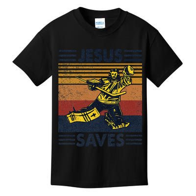 Jesus Saves Ice Hockey Goalie Sport Religious Christian Gift Kids T-Shirt