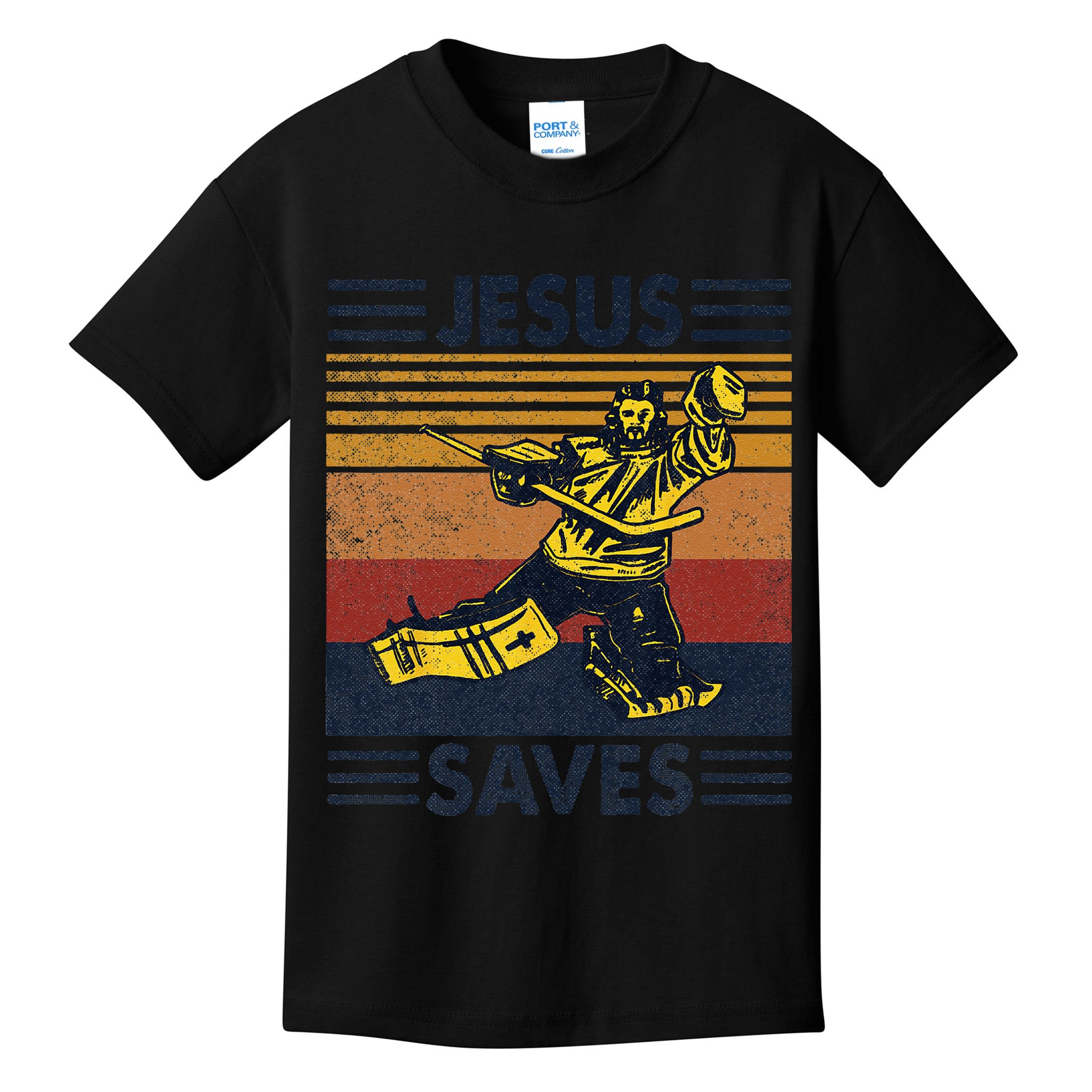 Jesus Saves Ice Hockey Goalie Sport Religious Christian Gift Kids T-Shirt