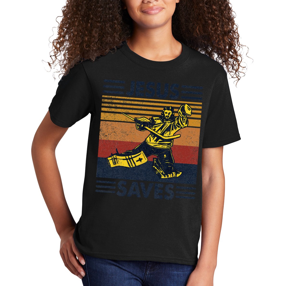 Jesus Saves Ice Hockey Goalie Sport Religious Christian Gift Kids T-Shirt