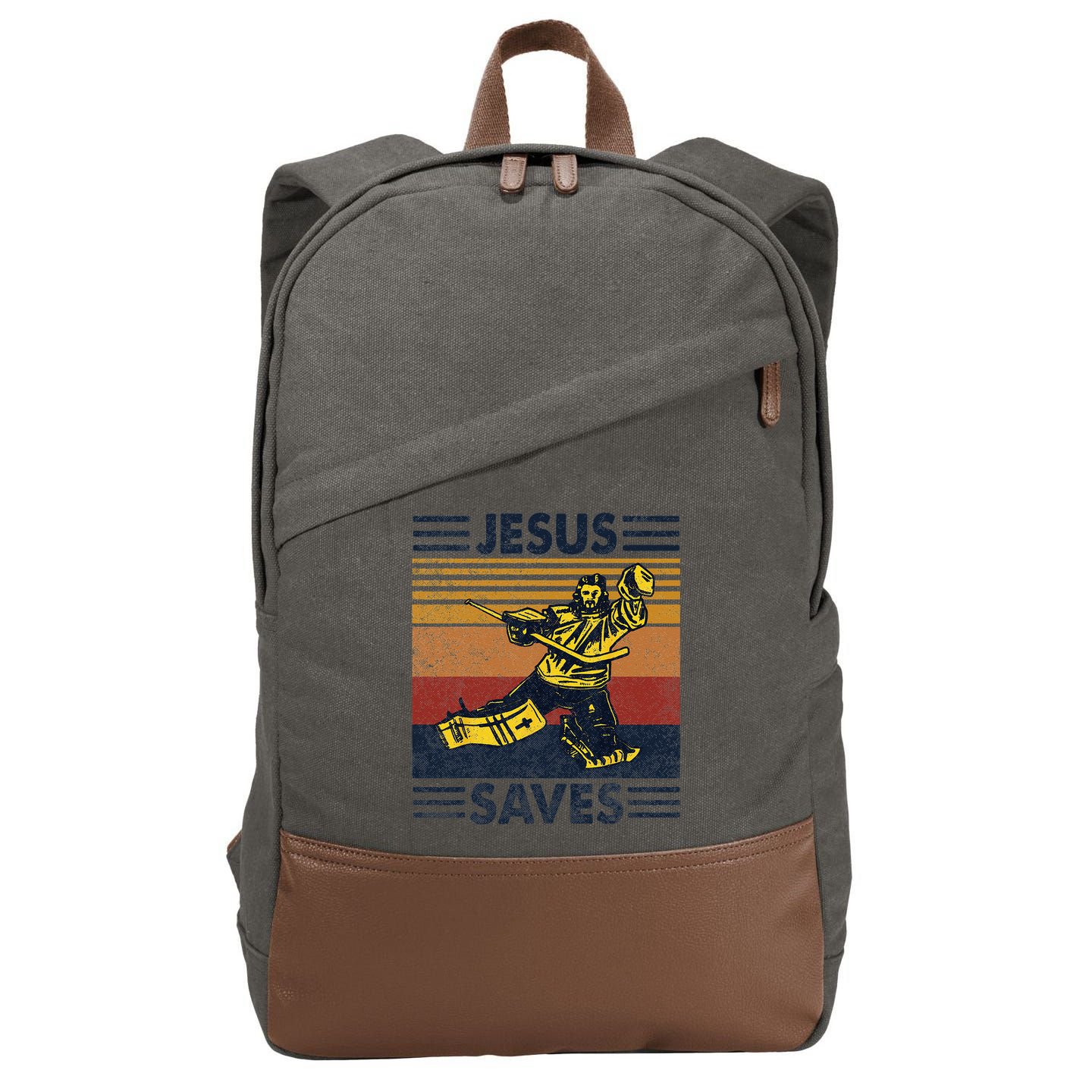 Jesus Saves Ice Hockey Goalie Sport Religious Christian Gift Cotton Canvas Backpack