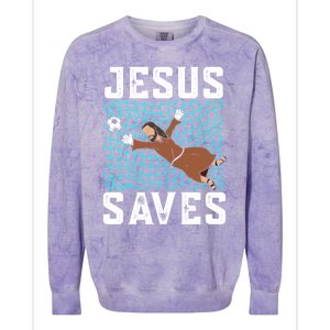 Jesus Saves I Christian Faith I Jesus Soccer Goalkeeper Funny Gift Colorblast Crewneck Sweatshirt