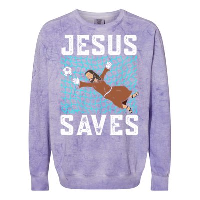 Jesus Saves I Christian Faith I Jesus Soccer Goalkeeper Funny Gift Colorblast Crewneck Sweatshirt