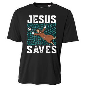 Jesus Saves I Christian Faith I Jesus Soccer Goalkeeper Funny Gift Cooling Performance Crew T-Shirt