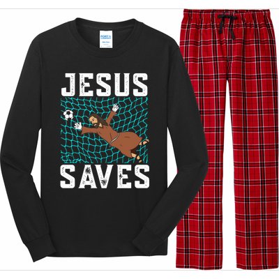 Jesus Saves I Christian Faith I Jesus Soccer Goalkeeper Funny Gift Long Sleeve Pajama Set