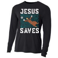 Jesus Saves I Christian Faith I Jesus Soccer Goalkeeper Funny Gift Cooling Performance Long Sleeve Crew