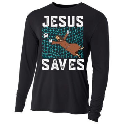 Jesus Saves I Christian Faith I Jesus Soccer Goalkeeper Funny Gift Cooling Performance Long Sleeve Crew