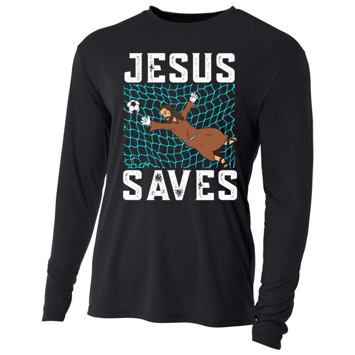 Jesus Saves I Christian Faith I Jesus Soccer Goalkeeper Funny Gift Cooling Performance Long Sleeve Crew