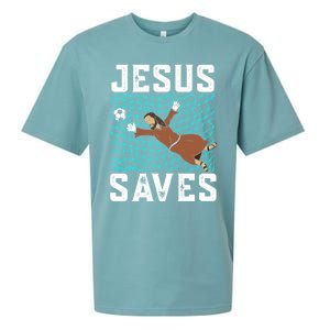 Jesus Saves I Christian Faith I Jesus Soccer Goalkeeper Funny Gift Sueded Cloud Jersey T-Shirt