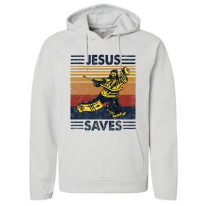 Jesus Saves Ice Hockey Goalie Sport Religious Christian Gift Performance Fleece Hoodie