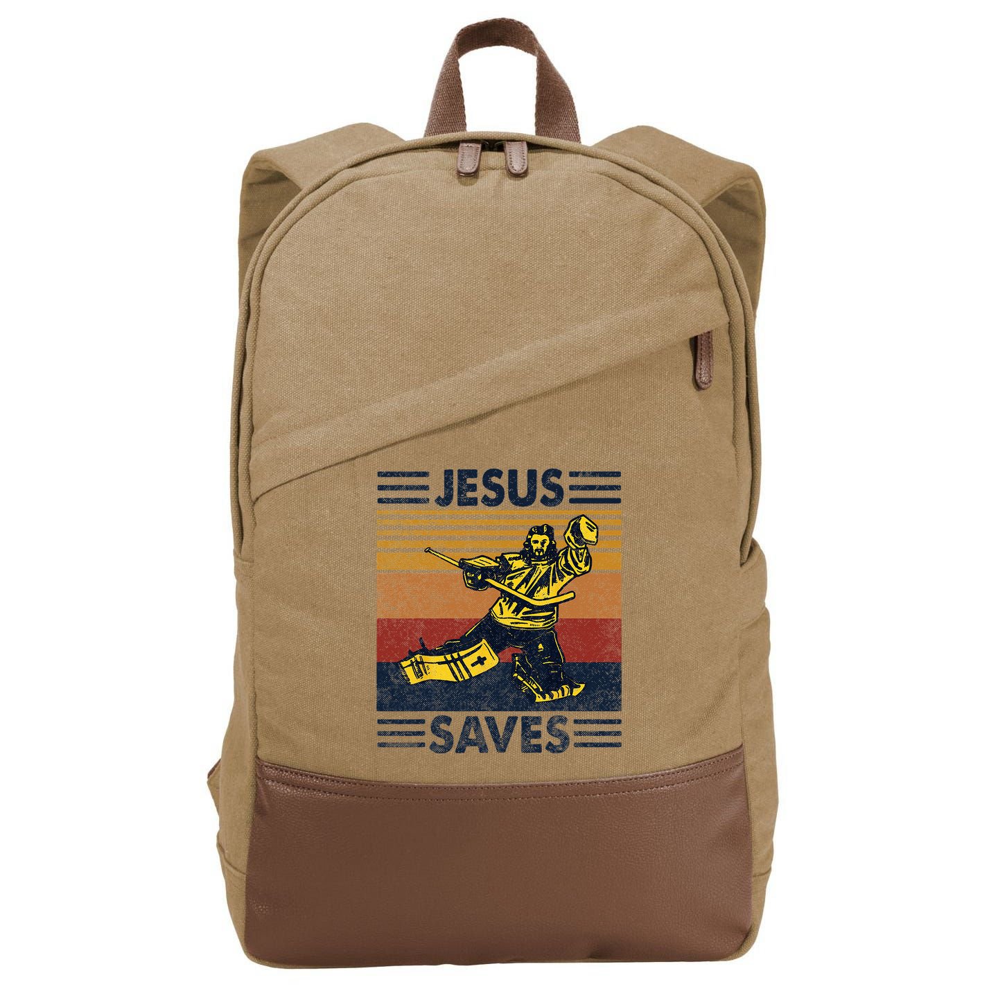 Jesus Saves Ice Hockey Goalie Sport Religious Christian Gift Cotton Canvas Backpack