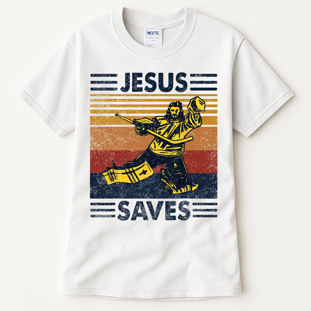Jesus Saves Ice Hockey Goalie Sport Religious Christian Gift Tall T-Shirt