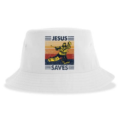 Jesus Saves Ice Hockey Goalie Sport Religious Christian Gift Sustainable Bucket Hat