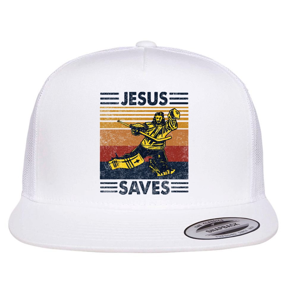 Jesus Saves Ice Hockey Goalie Sport Religious Christian Gift Flat Bill Trucker Hat