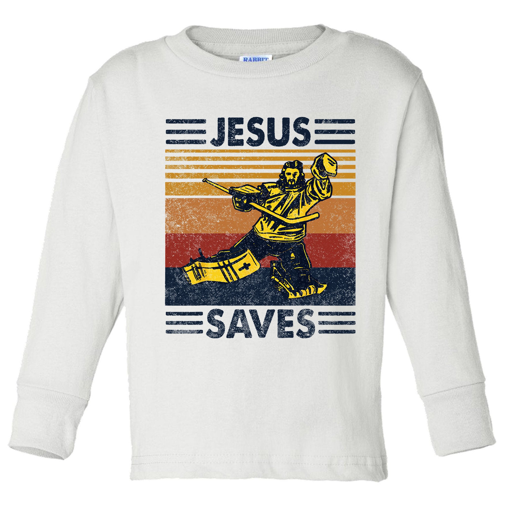 Jesus Saves Ice Hockey Goalie Sport Religious Christian Gift Toddler Long Sleeve Shirt