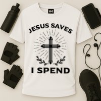 Jesus Saves I Spend Cooling Performance Crew T-Shirt