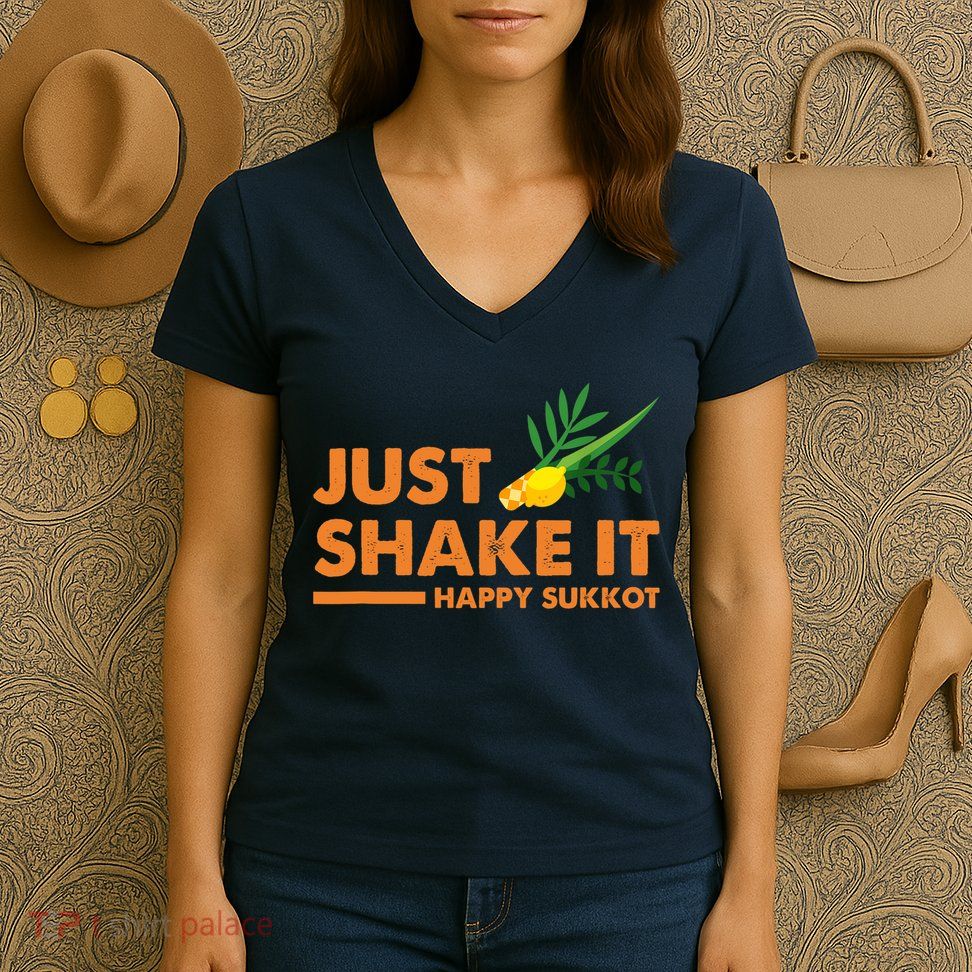 Just Shake It Happy Sukkot Festival Jewish Holiday Hebrew Women's V-Neck T-Shirt