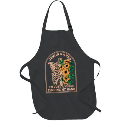 Jesus Saves IM Just A Nurse Lending My Hand Skeleton Nurse Full-Length Apron With Pockets