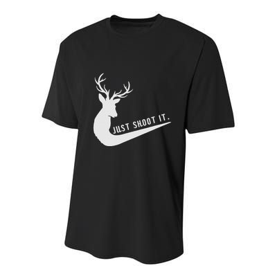 Just Shoot It Funny Deer Hunting Xmas HunterS Humor Youth Performance Sprint T-Shirt
