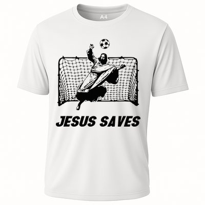 Jesus Saves Jesus Saved Soccer Goal Goalie Cooling Performance Crew T-Shirt