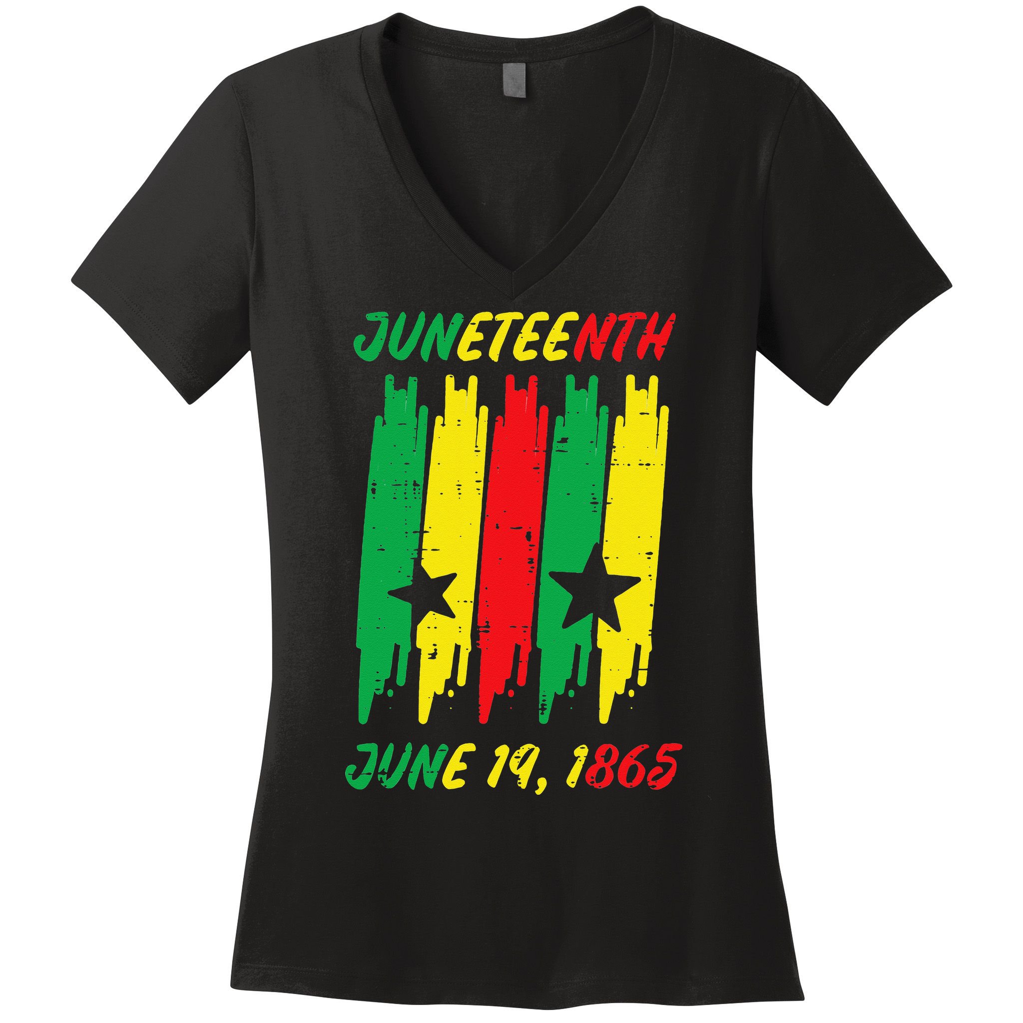 Juneteenth Stripes June 19 1865 Africa Colors Women's V-Neck T-Shirt