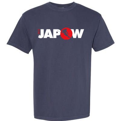 Japan Ski Japow Powder Skiing Japanese Flag Garment-Dyed Heavyweight T-Shirt