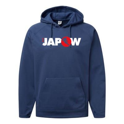 Japan Ski Japow Powder Skiing Japanese Flag Performance Fleece Hoodie