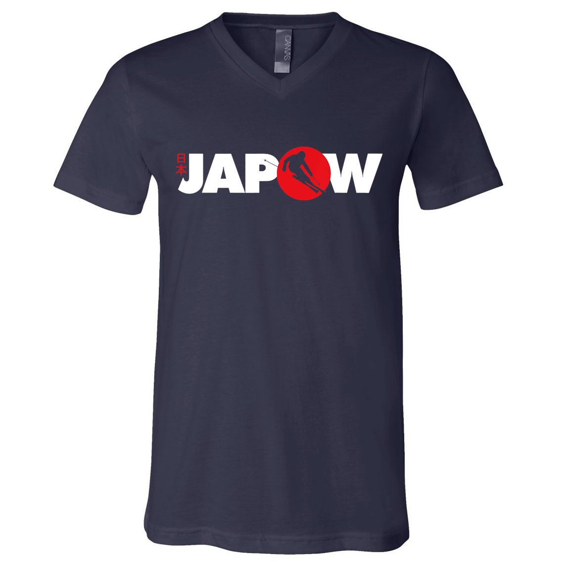 Japan Ski Japow Powder Skiing Japanese Flag V-Neck T-Shirt