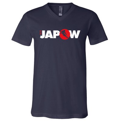 Japan Ski Japow Powder Skiing Japanese Flag V-Neck T-Shirt