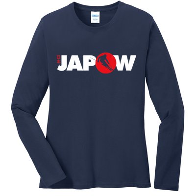 Japan Ski Japow Powder Skiing Japanese Flag Ladies Long Sleeve Shirt