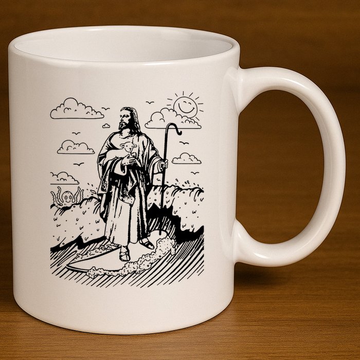 Jesus Surfing 11oz C Handle Ceramic Mug