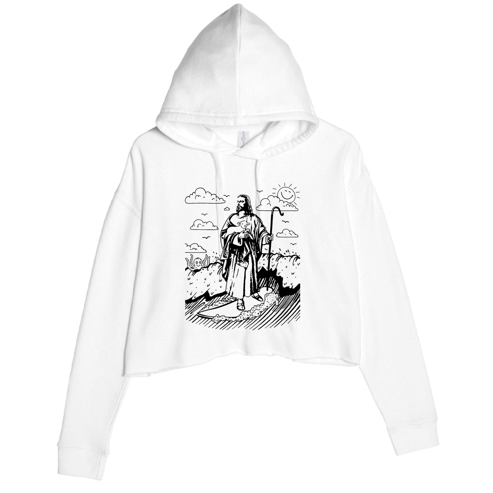 Jesus Surfing Crop Fleece Hoodie