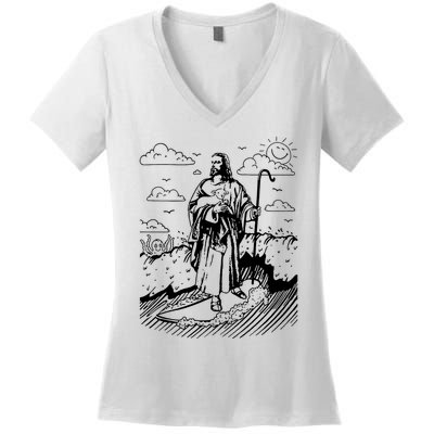 Jesus Surfing Women's V-Neck T-Shirt