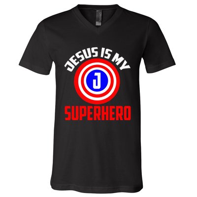 Jesus Superhero Jesus Your My Super Hero V-Neck T-Shirt