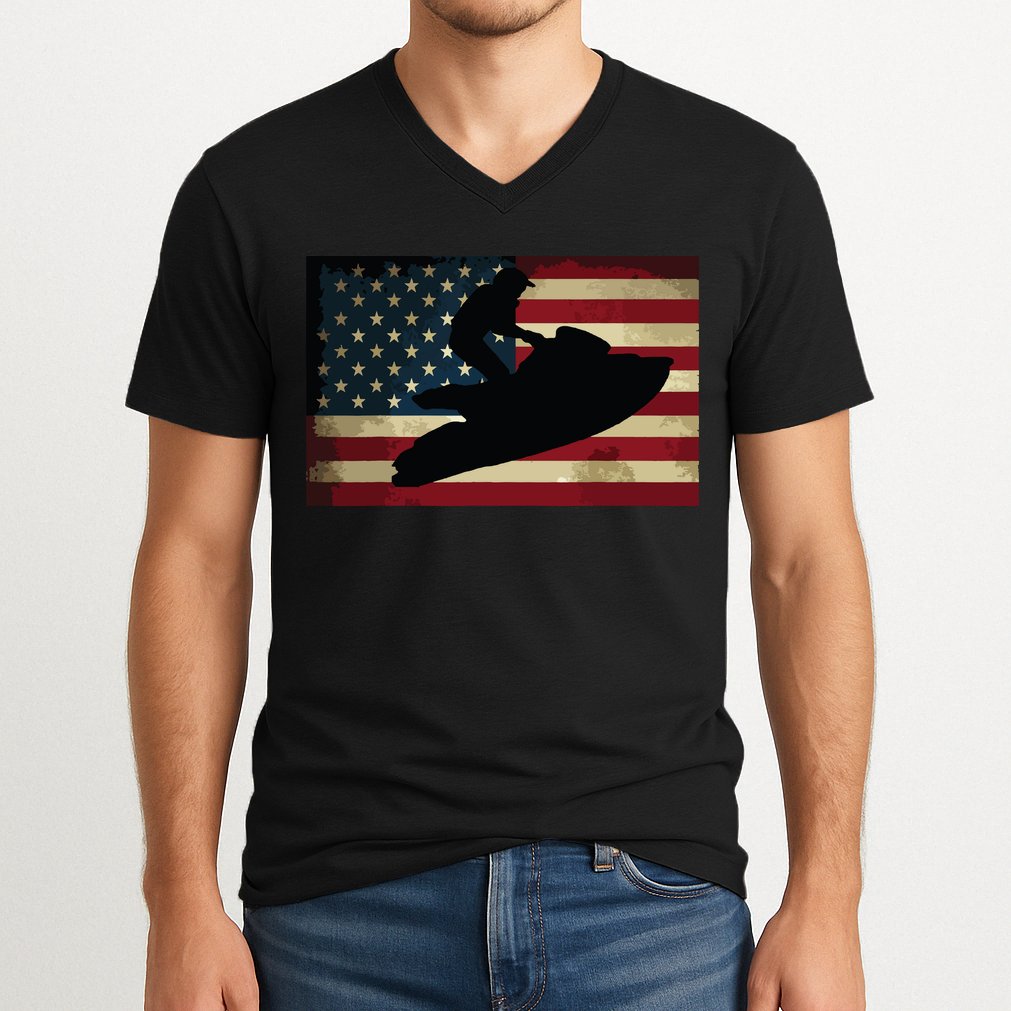Jet Ski Jet Skier Tee Jet Skiing USA Flag V-Neck T-Shirt