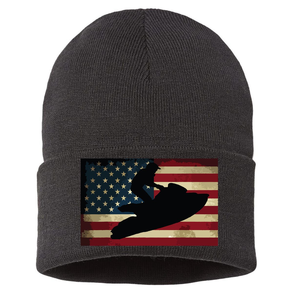 Jet Ski Jet Skier Tee Jet Skiing USA Flag Sustainable Knit Beanie