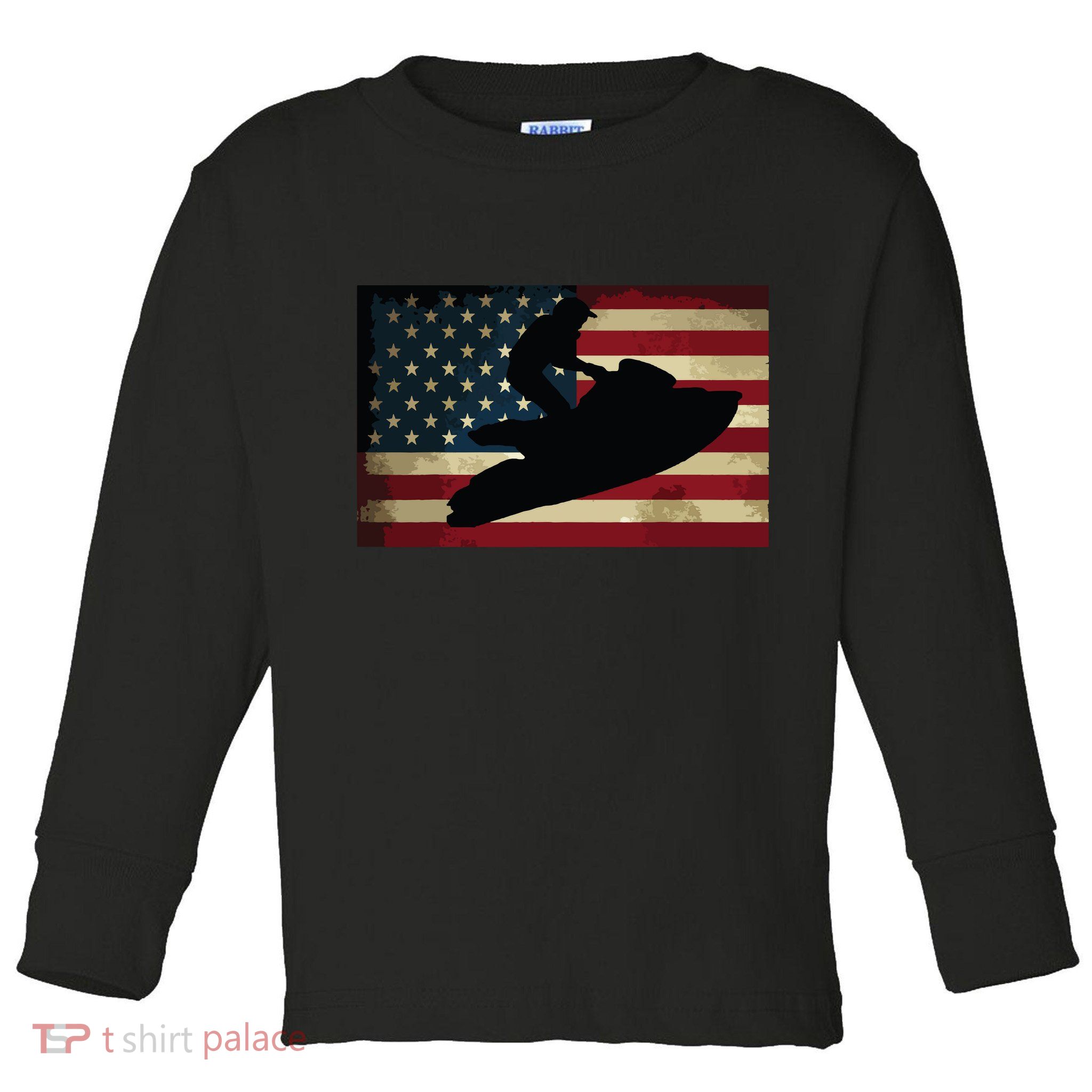 Jet Ski Jet Skier Tee Jet Skiing USA Flag Toddler Long Sleeve Shirt