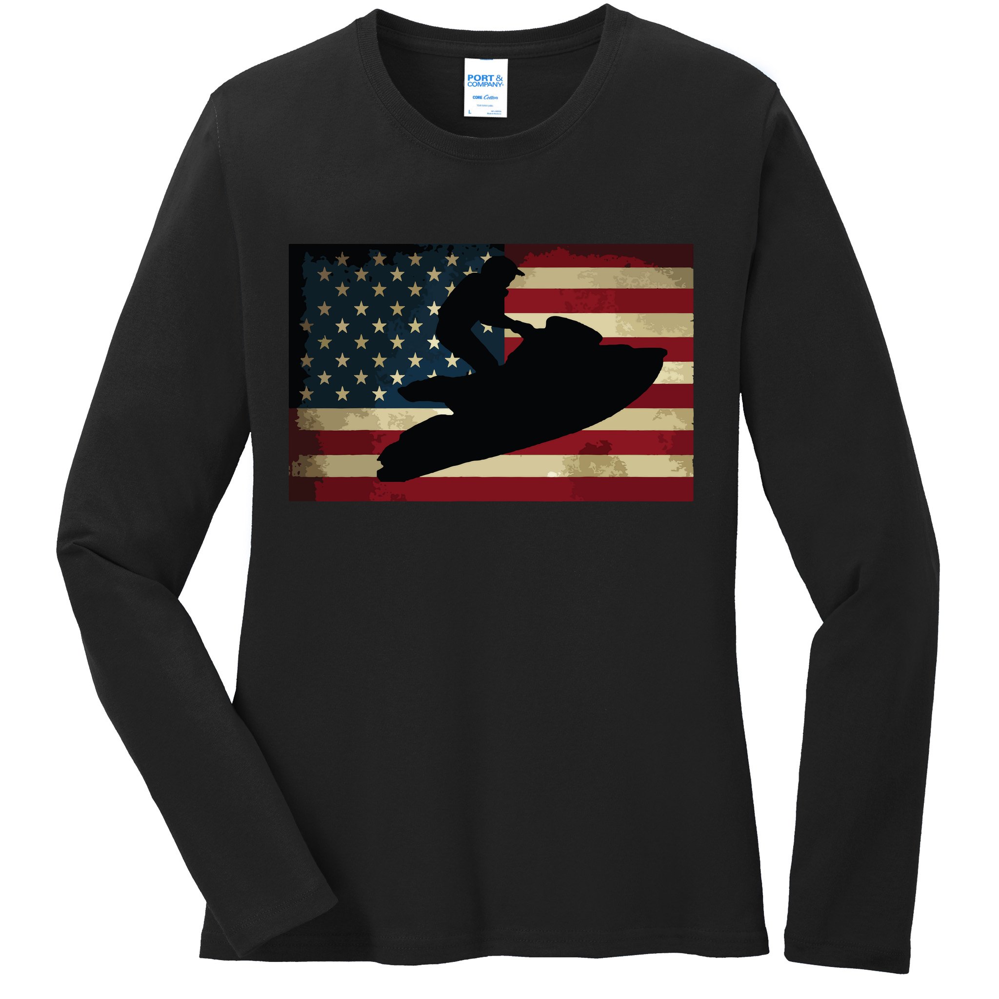 Jet Ski Jet Skier Tee Jet Skiing USA Flag Ladies Long Sleeve Shirt