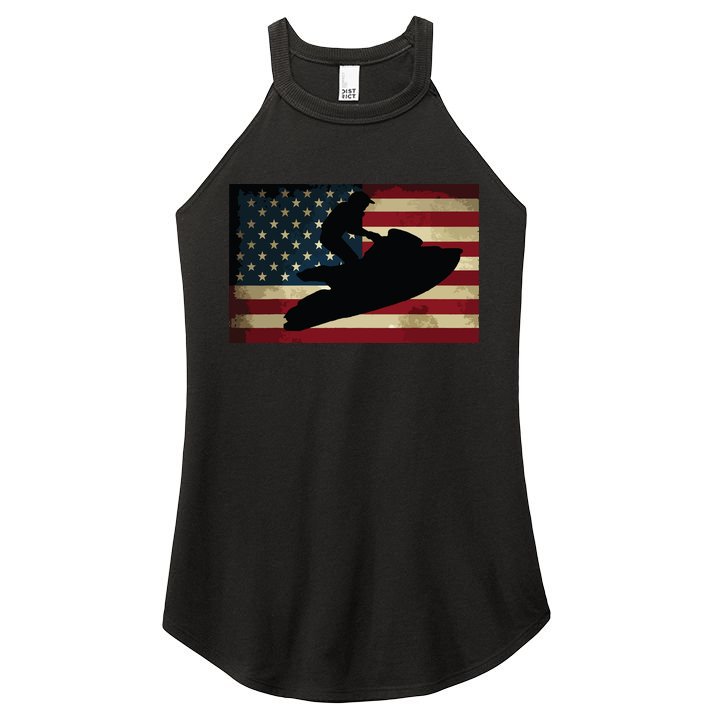 Jet Ski Jet Skier Tee Jet Skiing USA Flag Women's Perfect Tri Rocker Tank