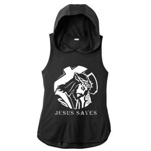 Jesus Saves Ladies PosiCharge Tri-Blend Wicking Draft Hoodie Tank