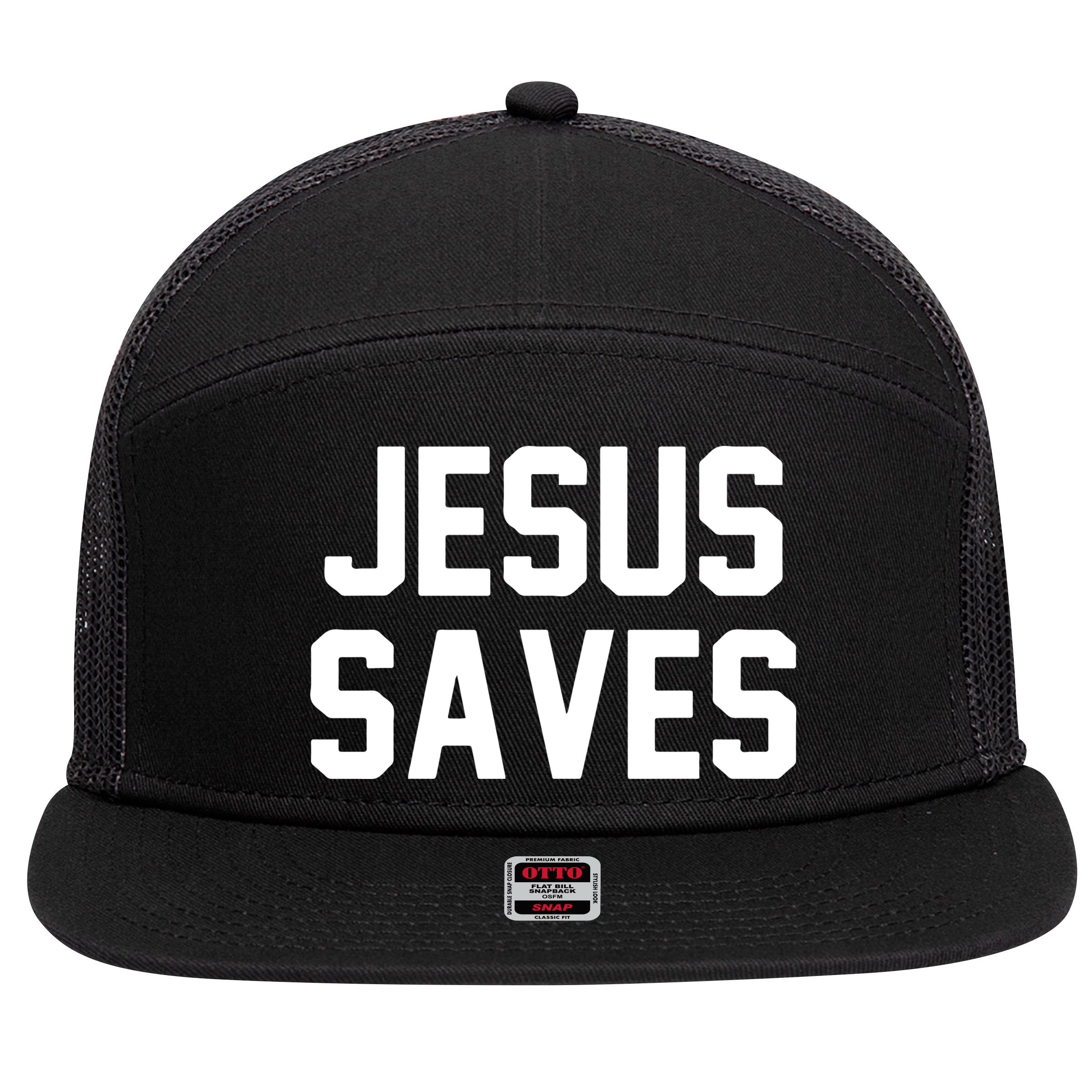 JESUS SAVES 7 Panel Mesh Trucker Snapback Hat