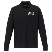 Jesus Saves Performance Long Sleeve Polo