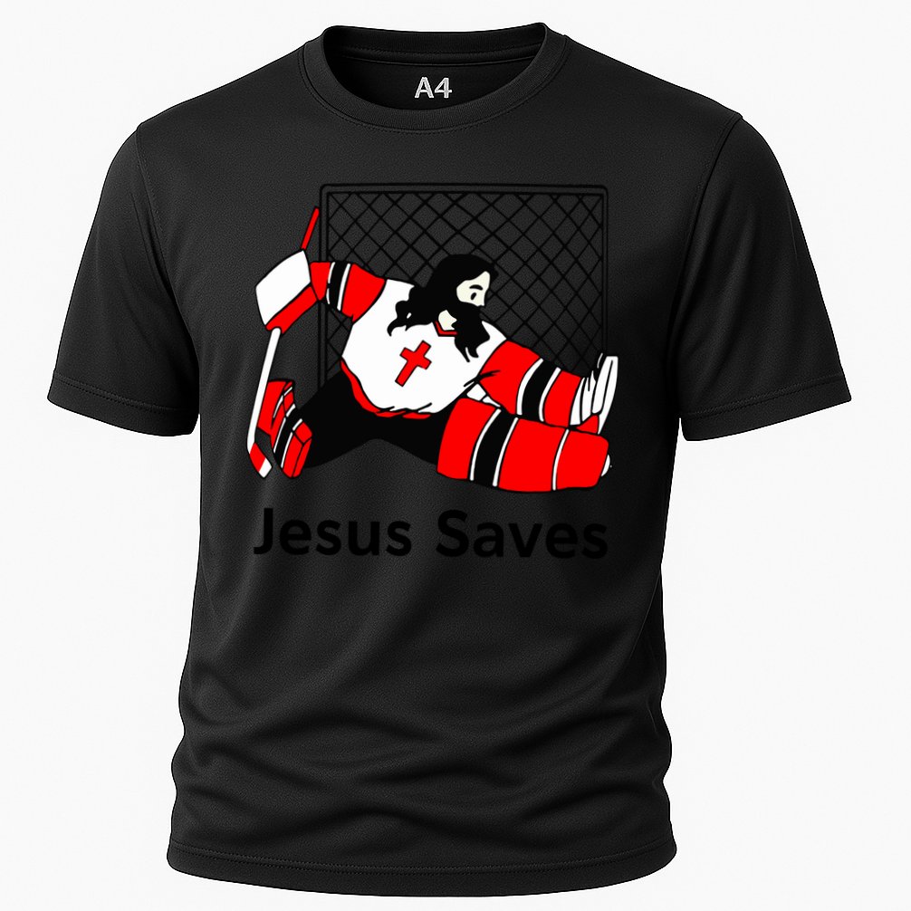 Jesus Saves Jesus Saved Hockey Funny Gift Cooling Performance Crew T-Shirt
