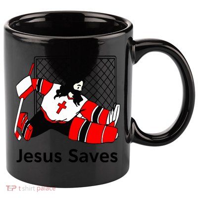 Jesus Saves Jesus Saved Hockey Funny Gift 11oz C Handle Ceramic Mug