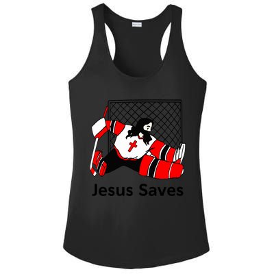 Jesus Saves Jesus Saved Hockey Funny Gift Ladies PosiCharge Competitor Racerback Tank