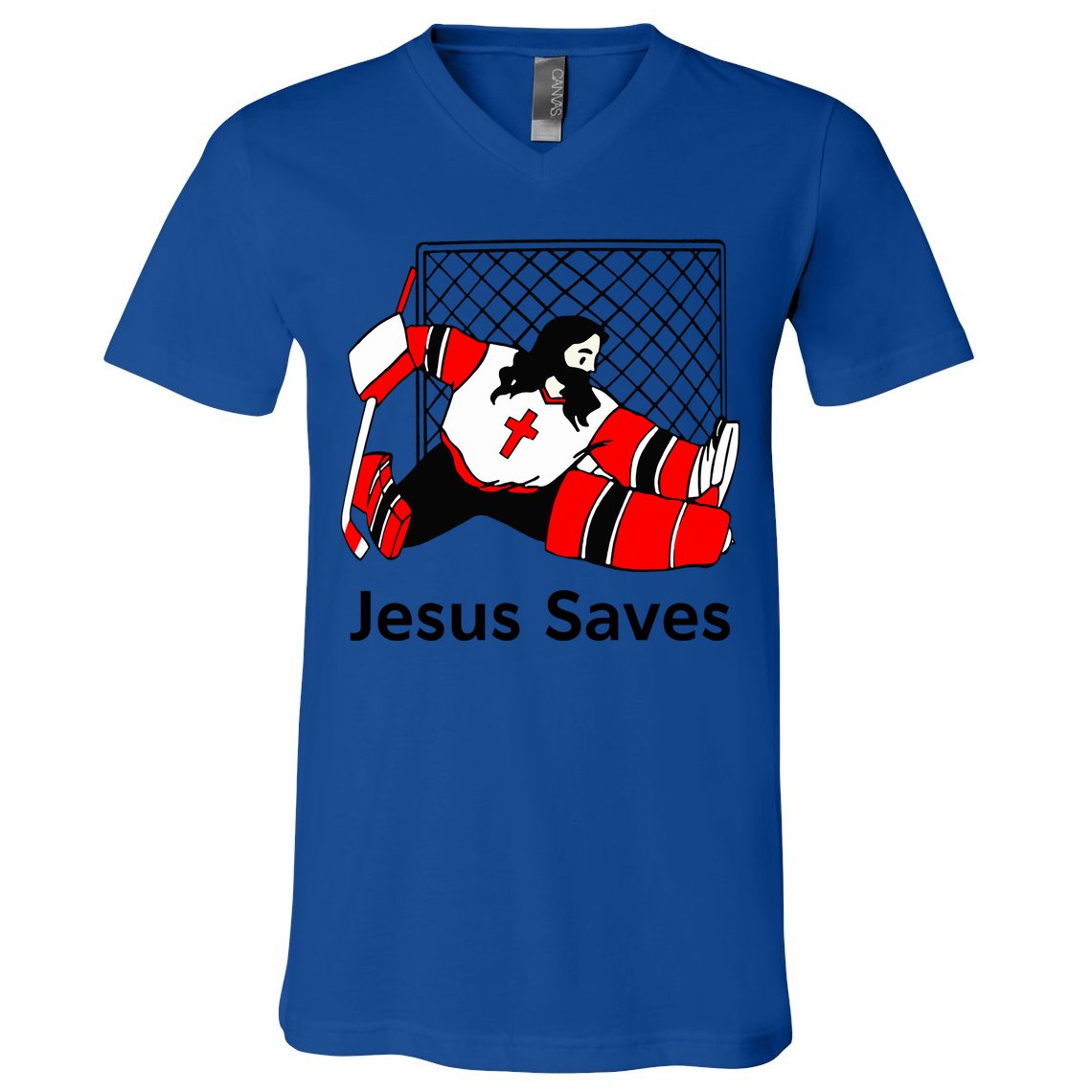 Jesus Saves Jesus Saved Hockey Funny Gift V-Neck T-Shirt