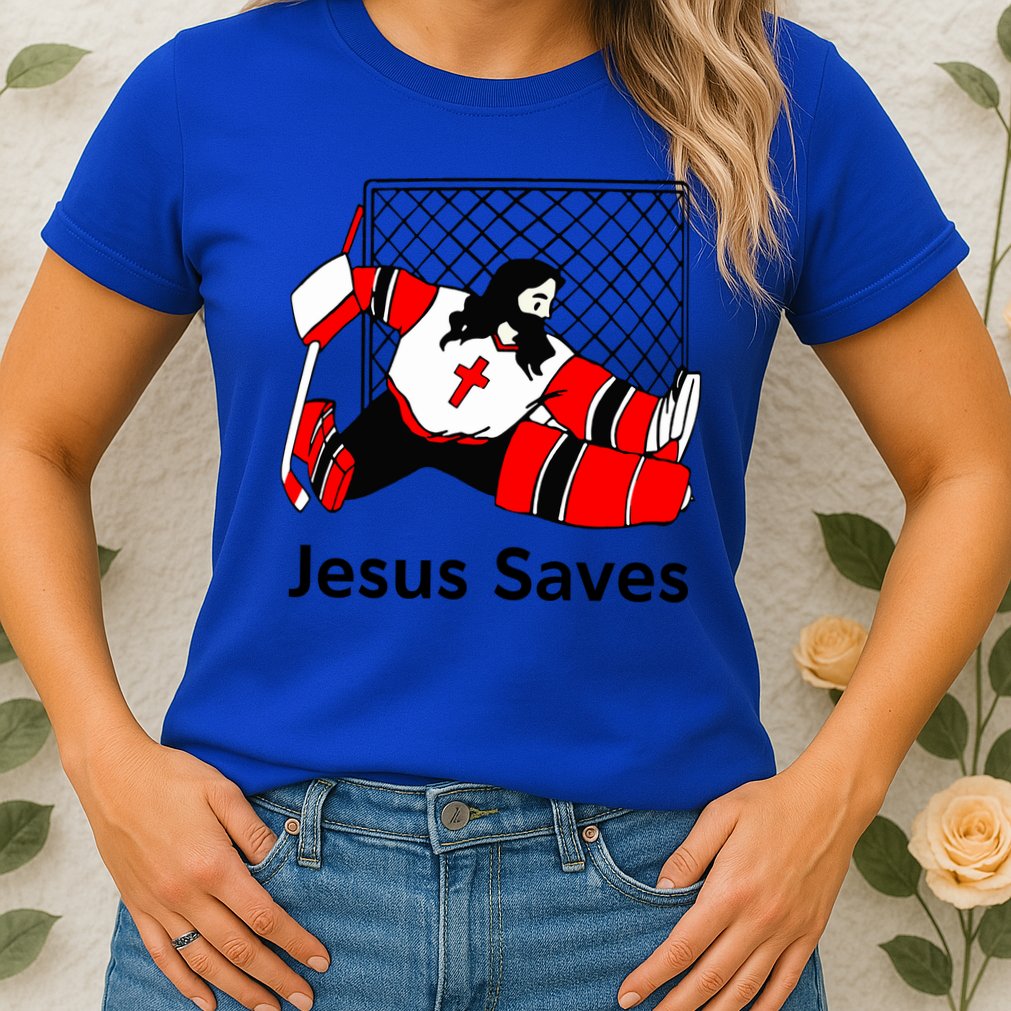 Jesus Saves Jesus Saved Hockey Funny Gift Womens T-Shirt